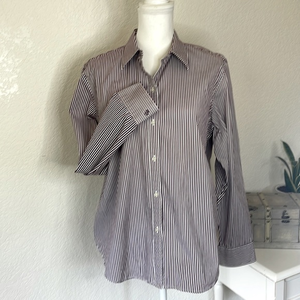 LAUREN Ralph Lauren Button Down 100% Cotton Shirt Purple White Stripe Women's XL